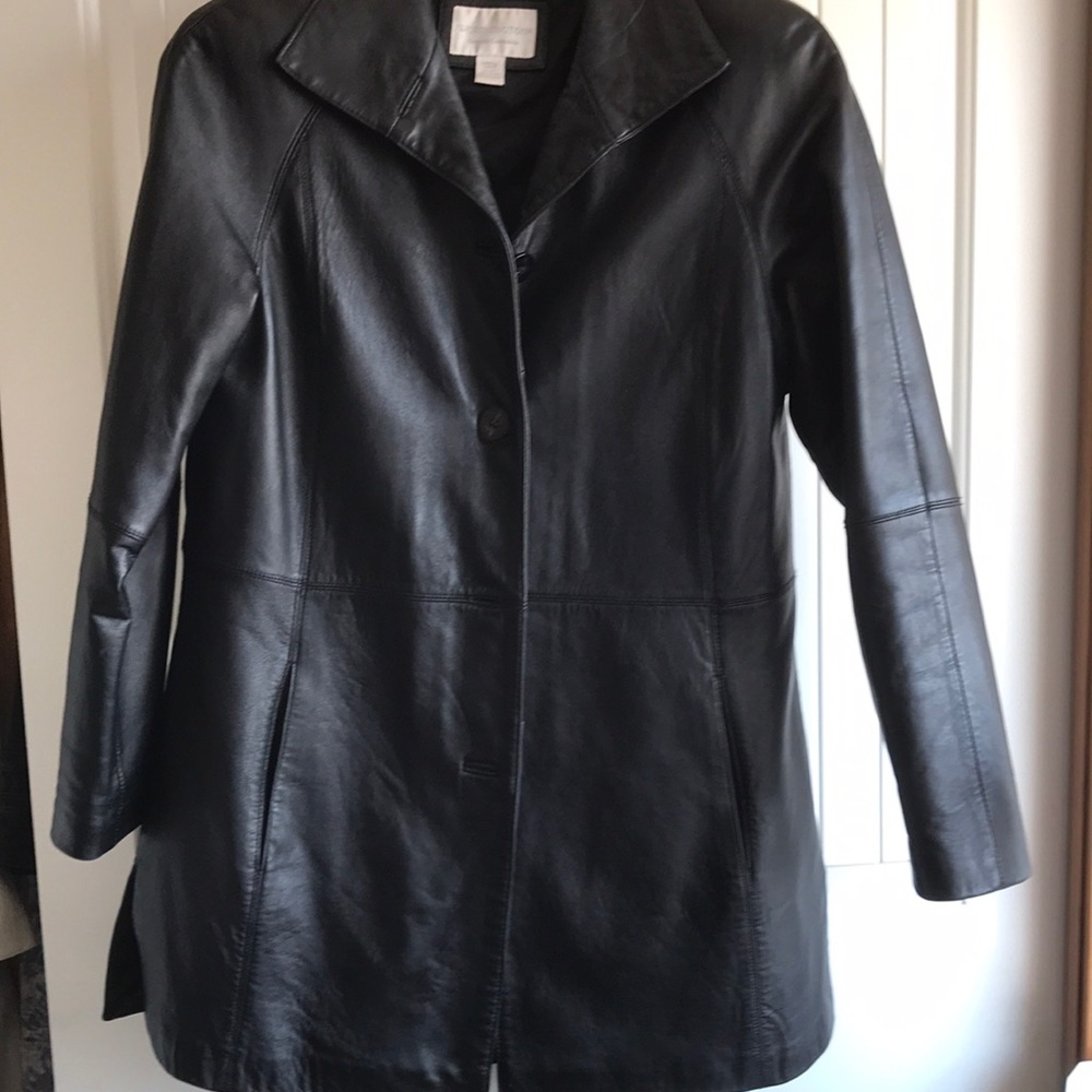 Black lambskin leather trench coat size small